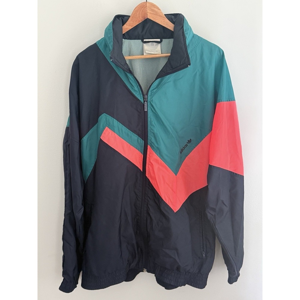 Vtg 90s Adidas Trefoil Track Jacket Windbreaker XL Color Block